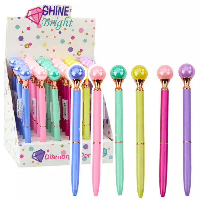 Didelis tušinukas su perlų imitacijos rutuliuku, sukimo mechanizmas, mėlynas rašalas, 1,0 mm, įvairių spalvų