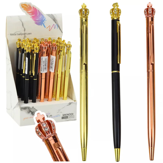 Metalinė automatinė tušinukas su karūnėle, mėlynas rašalas, 1,0 mm