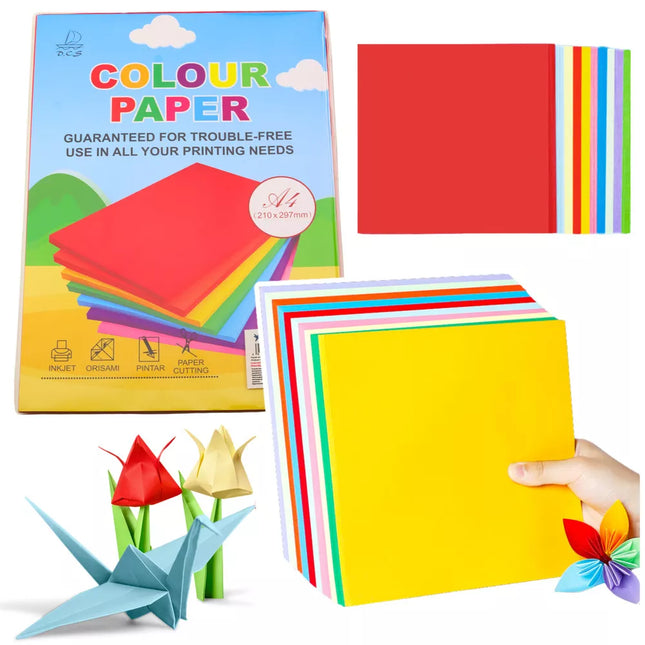 Spalvotas dekoratyvinis A4 formato popierius spausdinimui, rankdarbiams, kortelėms, 100 vnt.