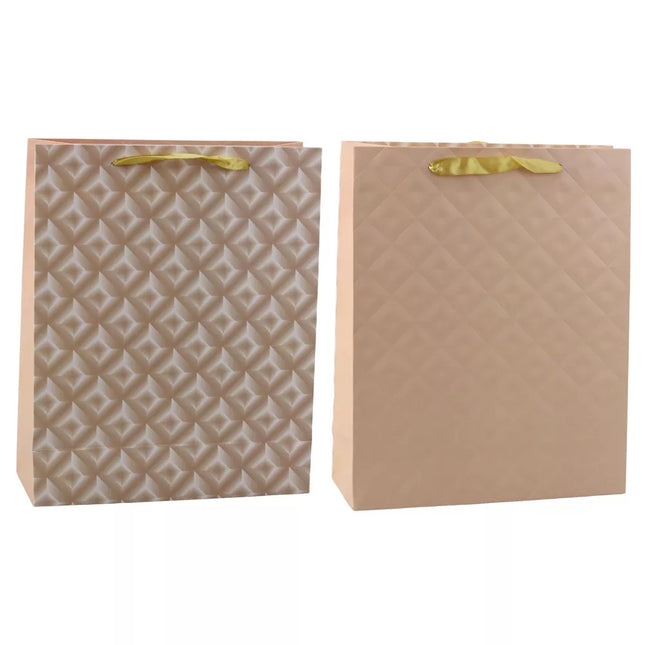 Šviesiai smėlio spalvos reljefinis dovanų maišelis, 32 x 26 x 10 cm