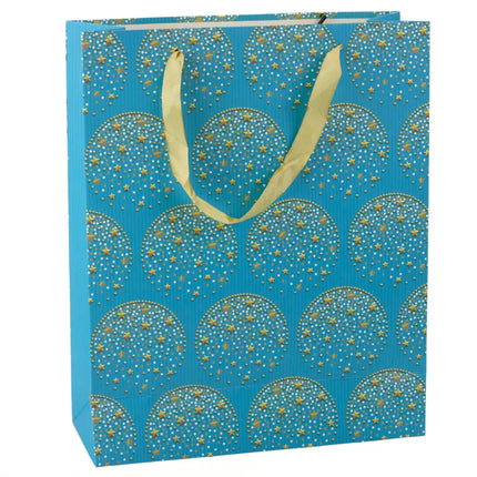 Elegantiškas dovanų maišelis su aukso spalvos žvaigždėmis, mėlynas, 32 x 26 x 12 cm