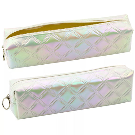 Pieštukinė mokyklinis organizatorius su įspaustu raštu perlamutrinės baltos spalvos 21x6cm