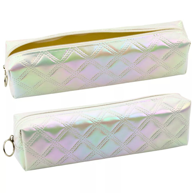 Pieštukinė mokyklinis organizatorius su įspaustu raštu perlamutrinės baltos spalvos 21x6cm