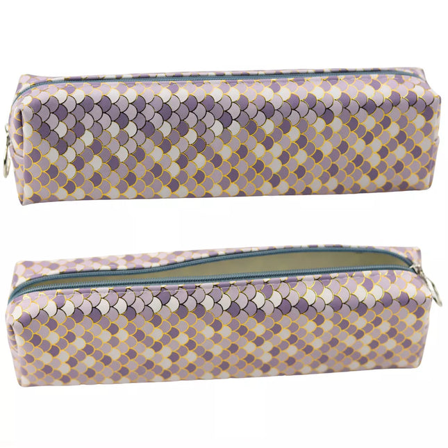 Pieštukų dėklas mokyklai, svarstyklės, pilkas, blizgus, aukso elementai