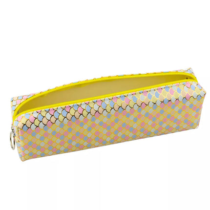 Pieštukinė mokyklinė penalinė "Undinėlės žvynai", didelė, geltonas užtrauktukas, 21x6 cm