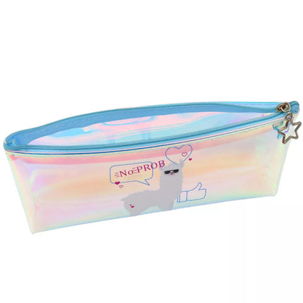 Holografinis vaikiškas penalas mokyklai su lama, mėlynas, 21x6cm