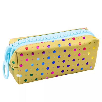 Pieštukinė mokyklinė penalinė, organizatorius, spalvingi taškeliai, didelis užtrauktukas, auksinės spalvos, 21x8 cm