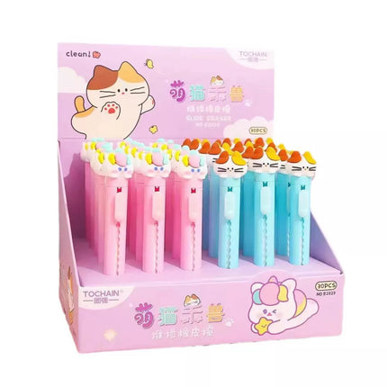 Ištrinamas rašiklis su ištraukiama katės figūrėle, mėlynas/rožinis