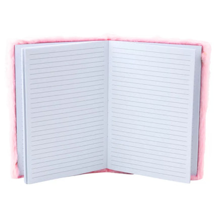 Rožinė pliušinė A5 užrašų knygutė su kristalinėmis širdelėmis, 80 lapų