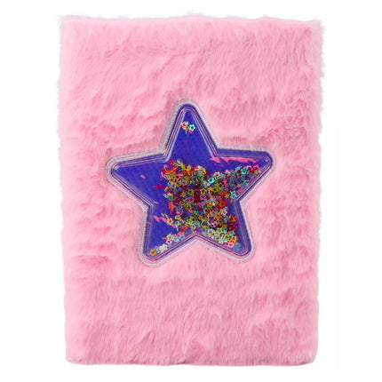 Pliušinis A5 sąsiuvinis, rožinis, su konfeti žvaigždutėmis, 80 linijinių lapų