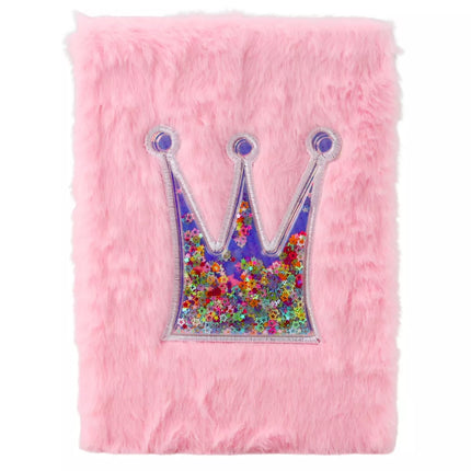 Minkšta užrašų knygelė A5 formato, su linijomis, rožinė, su karūnos ir konfeti raštu, 80 lapų