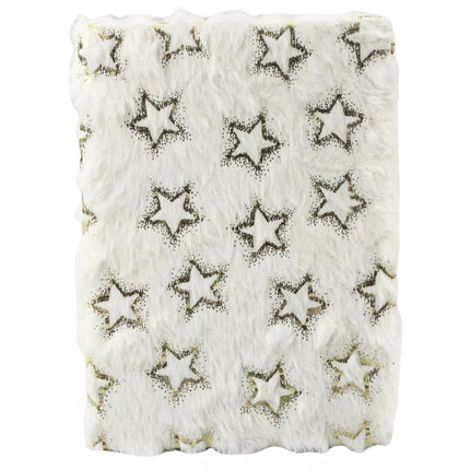 Pliušinė užrašinė, balta, A5, 80 lapų, su auksinėmis žvaigždėmis, liniuota