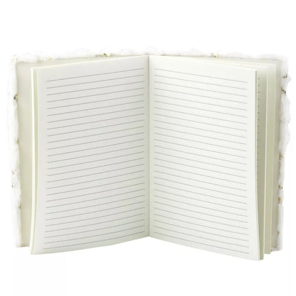 Pliušinė užrašinė, balta, A5, 80 lapų, su auksinėmis žvaigždėmis, liniuota