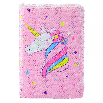 Sąsiuvinis A5, linijinis, su blizgučiais, dviejų spalvų vienaragiu, 80 lapų