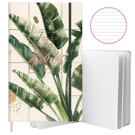 Planavimo sąsiuvinis A5, linijinis, 80 lapų, su bananų lapų dizainu ir trintuku