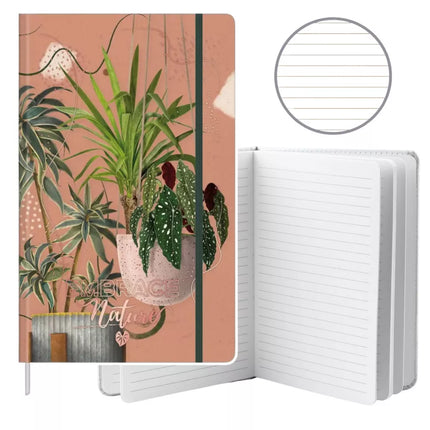 Užrašų knygelė-planuoklis, linijuota, su augalų ir lapų motyvais, trintukas, A5, 80 lapų