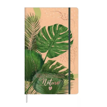 Planuoklis su linijomis, Monstera lapų motyvas, su trintuku, A5 formatas, 80 lapų