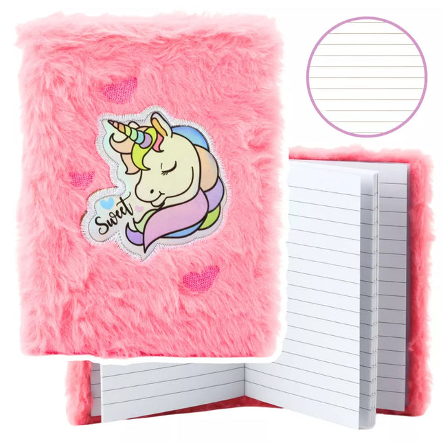 Pliušiškas sąsiuvinis su linijomis, vienaragis, rožinis, A6, 80 lapų