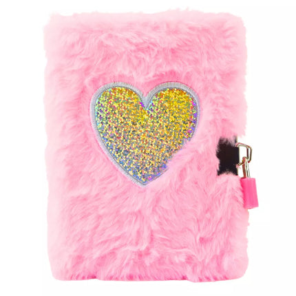 Minkštas dienoraštis su spyna ir 2 raktais, rožinė širdelė, A6, 80 lapų