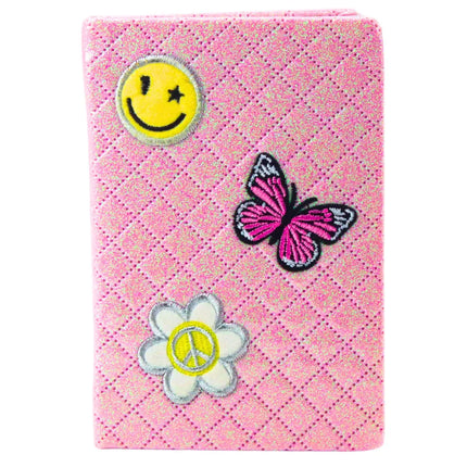 Blizgučiais dekoruotas W Line sąsiuvinis su aplikacijomis, rožinis, B6 formatas, 80 lapų