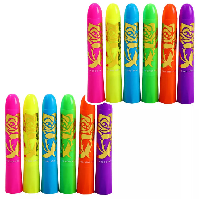 Neoninių UV fluorescencinių pieštukų rinkinys veido piešimui, 12 vnt.