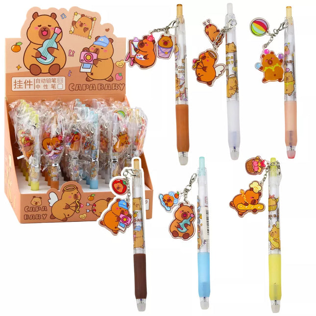 Kapibaros gelinis rašiklis-raktų pakabukas, mėlynas rašalas, 14,5 cm, įvairių spalvų