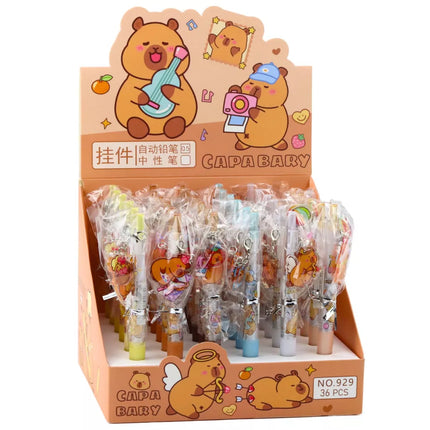 Kapibaros gelinis rašiklis-raktų pakabukas, mėlynas rašalas, 14,5 cm, įvairių spalvų