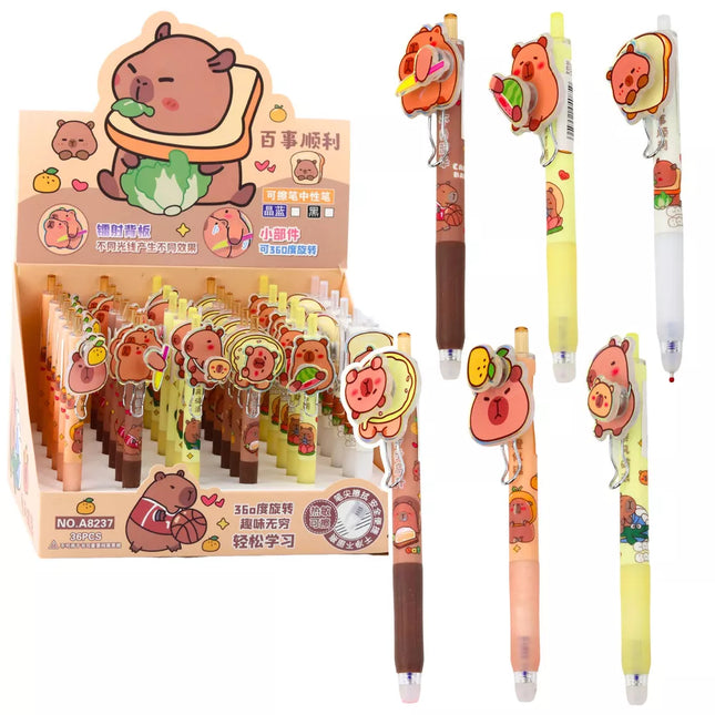 Kapibaros gelinis rašiklis su besisukančiu elementu, mėlynas rašalas, 14,5 cm, įvairių spalvų