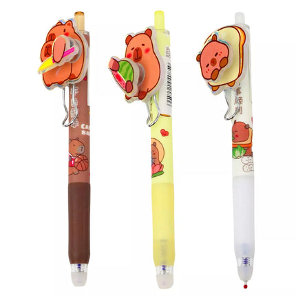 Kapibaros gelinis rašiklis su besisukančiu elementu, mėlynas rašalas, 14,5 cm, įvairių spalvų