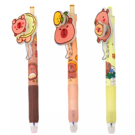 Kapibaros gelinis rašiklis su besisukančiu elementu, mėlynas rašalas, 14,5 cm, įvairių spalvų