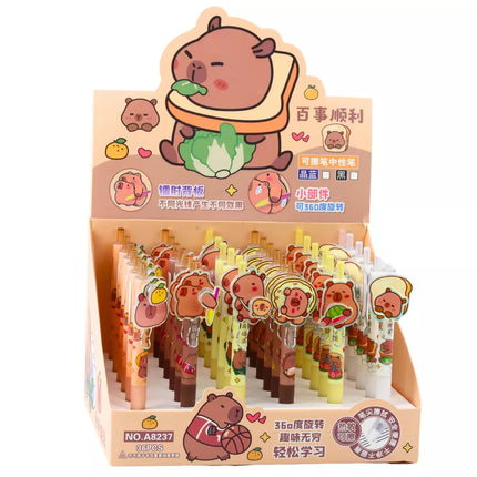 Kapibaros gelinis rašiklis su besisukančiu elementu, mėlynas rašalas, 14,5 cm, įvairių spalvų