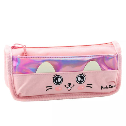 Pieštukinė su katinu, dvi kišenės, rožinė, 21.5 cm