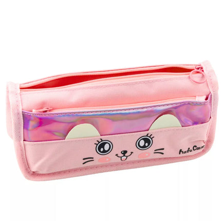 Pieštukinė su katinu, dvi kišenės, rožinė, 21.5 cm