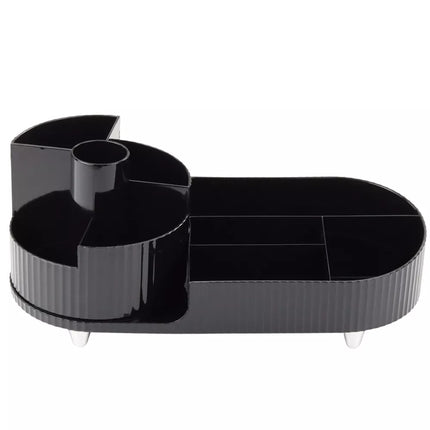 Daugiafunkcinis kosmetikos organizatorius stalui, pasukamas, erdvus, juodas