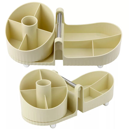 Kosmetikos ir biuro reikmenų organizatorius su rankena, smėlio spalvos