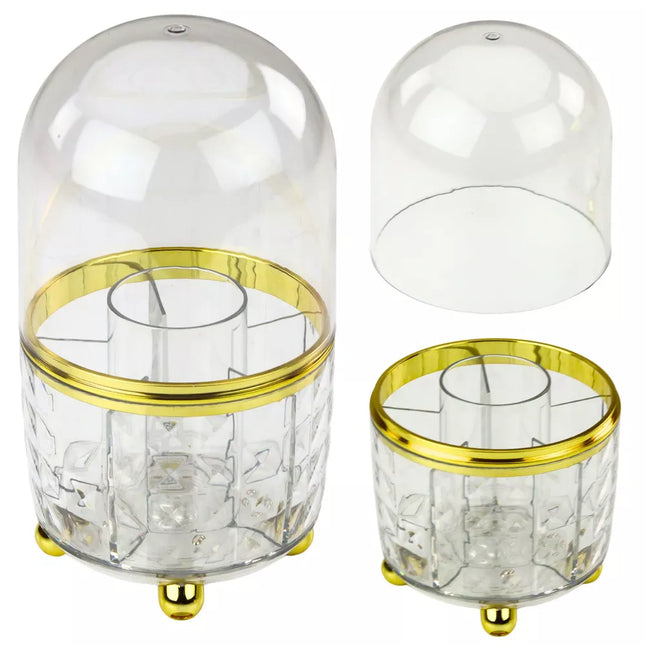 360° besisukantis organizatorius šepetėliams ir kosmetikai su dangteliu, permatomas