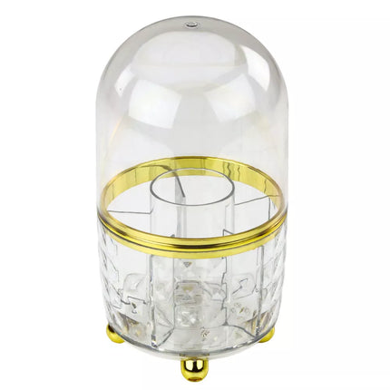 360° besisukantis organizatorius šepetėliams ir kosmetikai su dangteliu, permatomas