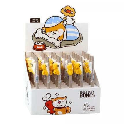 Tušinukas su geltonos spalvos Shiba Inu šuns figūrėle, mėlynas rašalas, 0,5 mm