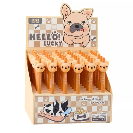 Gelinis rašiklis su mopsų šuniuku, mėlynas, smėlio spalvos rašalas, 0,5 mm