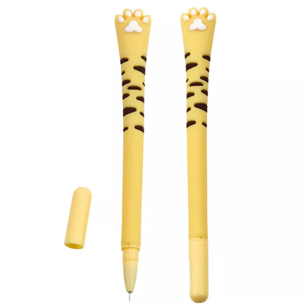 Gelinis rašiklis „Katės letena“, mėlynas rašalas, dangtelis, dryžiai, geltonas, 16,5 cm