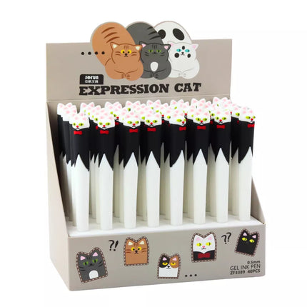 Gelinis rašiklis su katės ir kaspinėlio motyvu, mėlynas rašalas, dangtelis juodai baltas, 16,5 cm