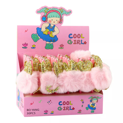 Gelinis rašiklis su rožiniu pompono dangteliu ir mėlynu rašalu, 17 cm, 0.5 mm