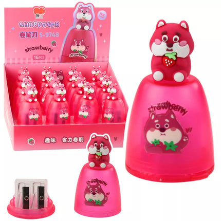 Drožtukas storiems ir ploniems pieštukams su konteineriu, rožinis