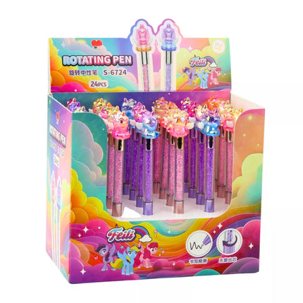 Gelinis rašiklis su vienaragio figūrėle, juodos spalvos rašalas, įvairių spalvų