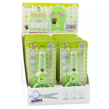 Vaikiškos mokyklinės žirklės su dėklu, pritaikytos naudoti abiem rankomis, žalios spalvos, 14 cm