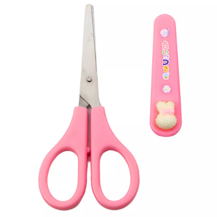 Žirklės su dangteliu, dekoruotos baltu zuikučiu, 14 cm, skirtos mokyklai