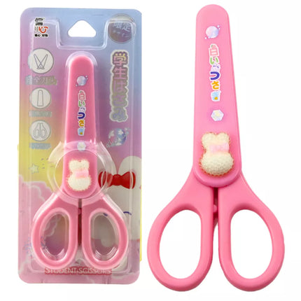 Žirklės su dangteliu, dekoruotos baltu zuikučiu, 14 cm, skirtos mokyklai