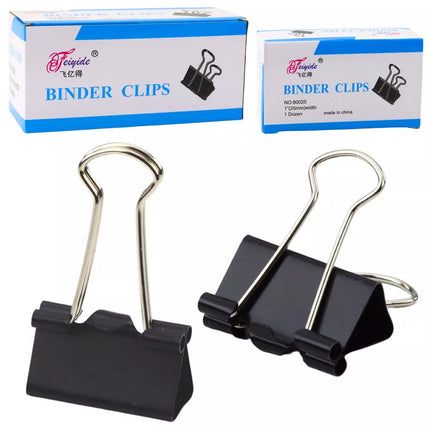 Universalios biuro sąvaržėlės, spyruoklinis plienas, juodos, 25 mm, 12 vnt.