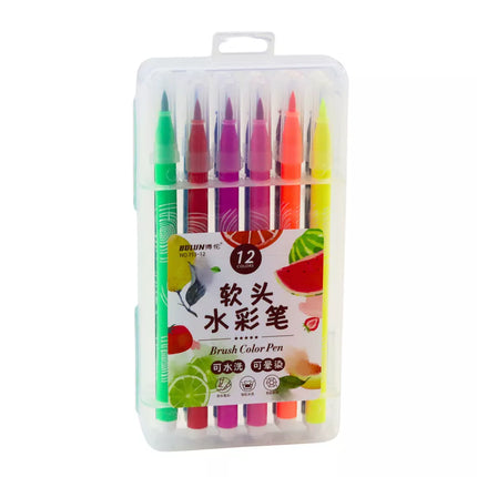 Akvareliniai žymekliai su dėklu, spalvų rinkinys, 12 vnt.