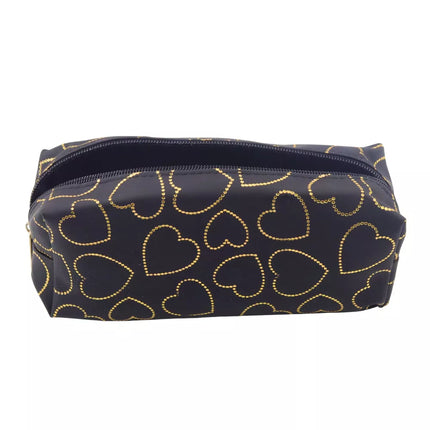 Vienos kupeės mokyklinė/biuro pieštukinė su auksinėmis širdelėmis, juoda, 20x8 cm